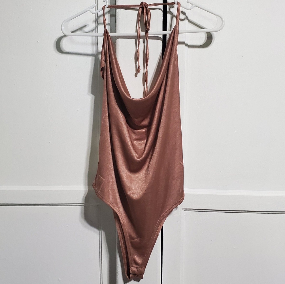 Silky halter top bodysuit